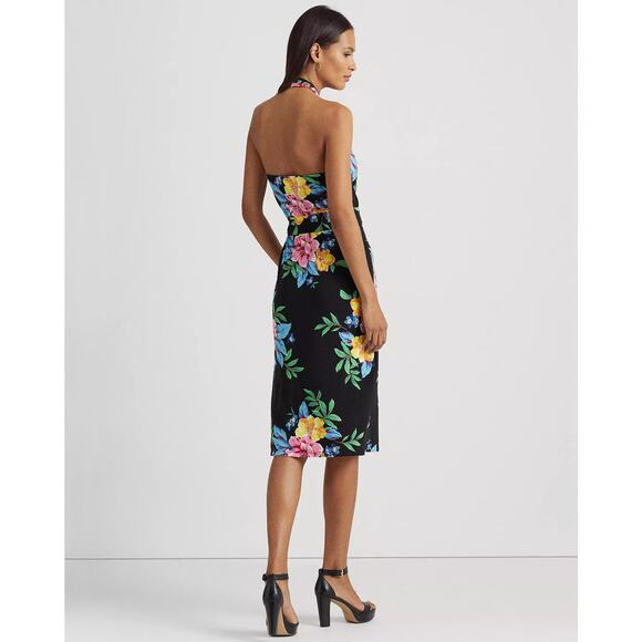 Lauren Ralph Lauren Floral Halter Dress Knee Length Stretch Jersey US 18 NWT - Picture 2 of 16